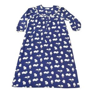 Lanz of Salzburg Womens Puppy Love Nightgown Sz Medium Blue Flannel Shih Tzu Dog